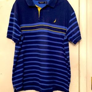 Nautica Blue, Yellow and white Polo shirt Size XL Men No Flaws 100% Cotton